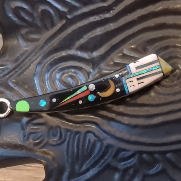 Galaxy Native American Inlay Gemstone Sterling Silver Pendant - Picture 2 of 9